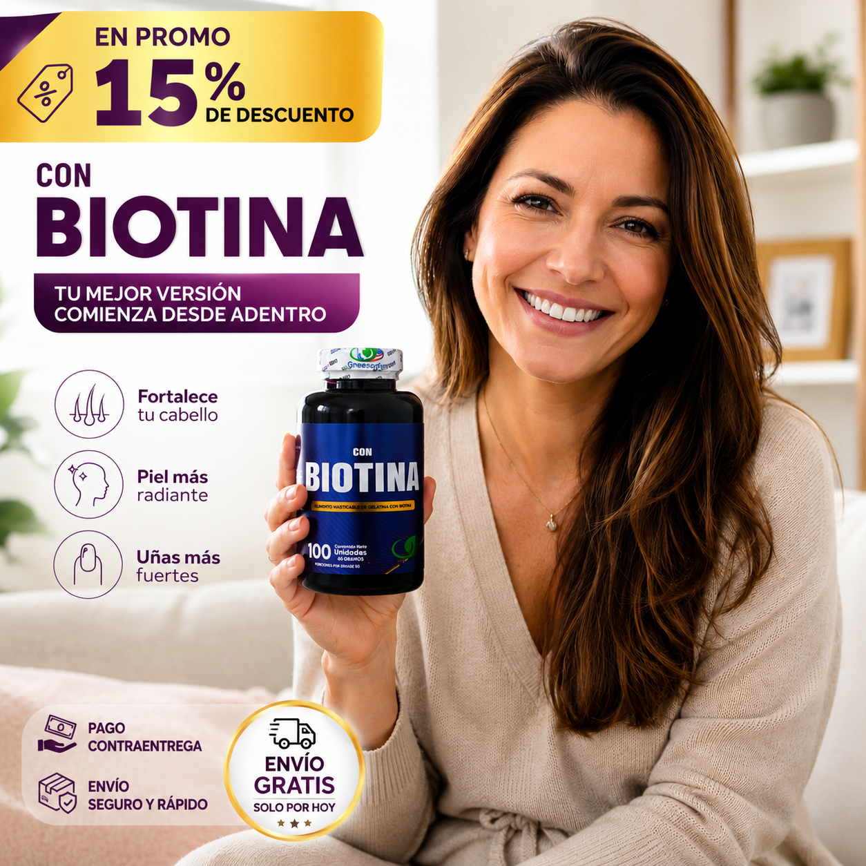 Recupera la fuerza y belleza de tu cabello desde adentro con BIOTINA