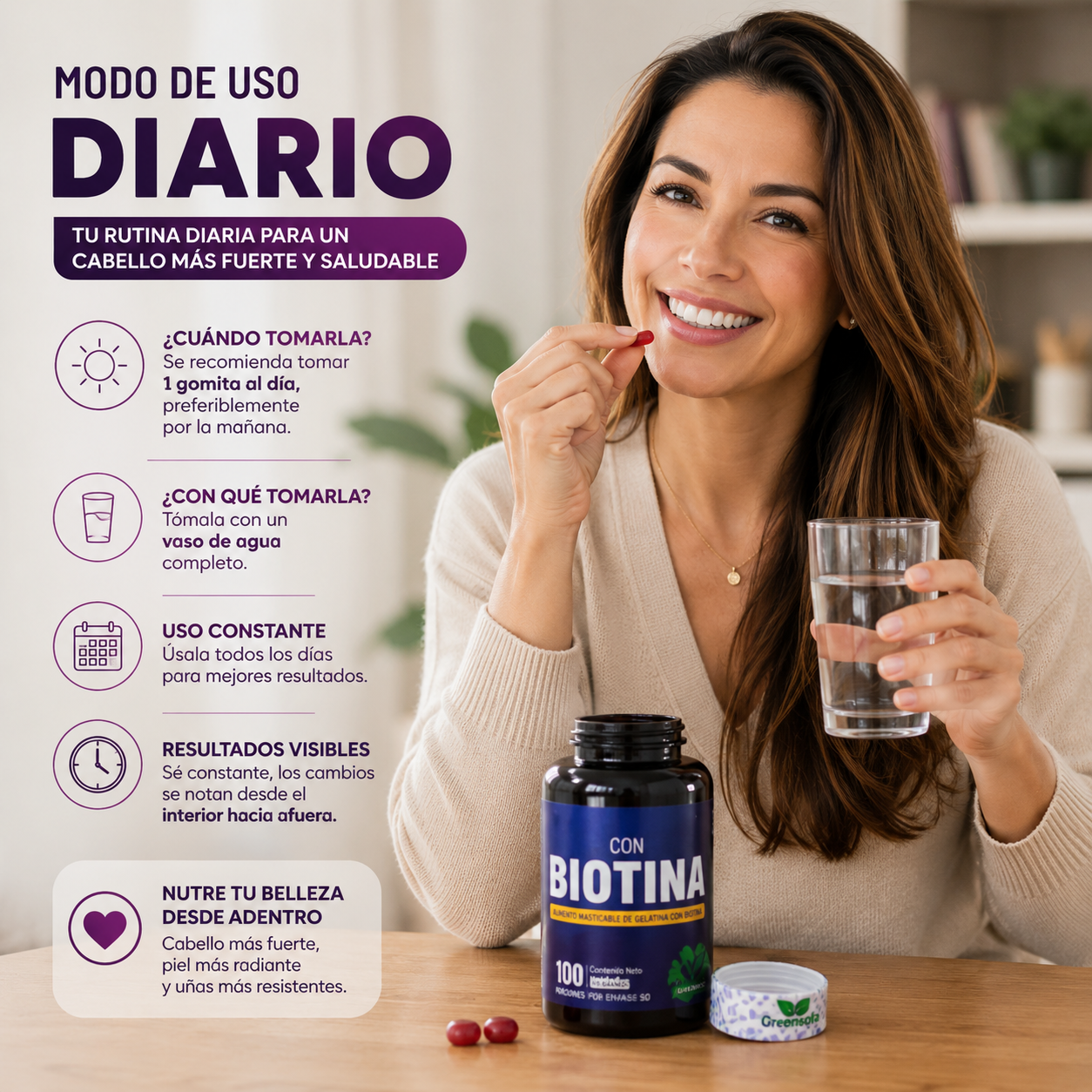 Recupera la fuerza y belleza de tu cabello desde adentro con BIOTINA