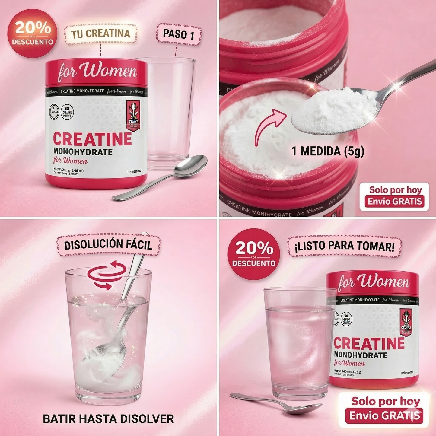 “Creatina Premium para Mujeres y Hombres– Más Fuerza, Energía y Resultados Reales” 2 creatinas para mujer y una para hombre